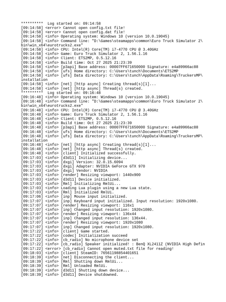Euro Truck Simulator 2 Log Analysis | PDF | Operating System | Computing