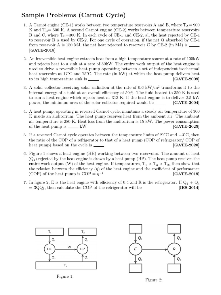 Carnot Cycle Heat Pump Problems | PDF | Heat | Heat Pump