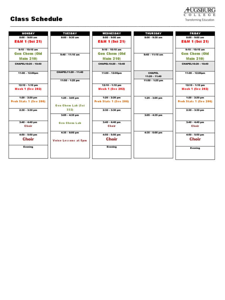 Choir Schedule Overview | PDF