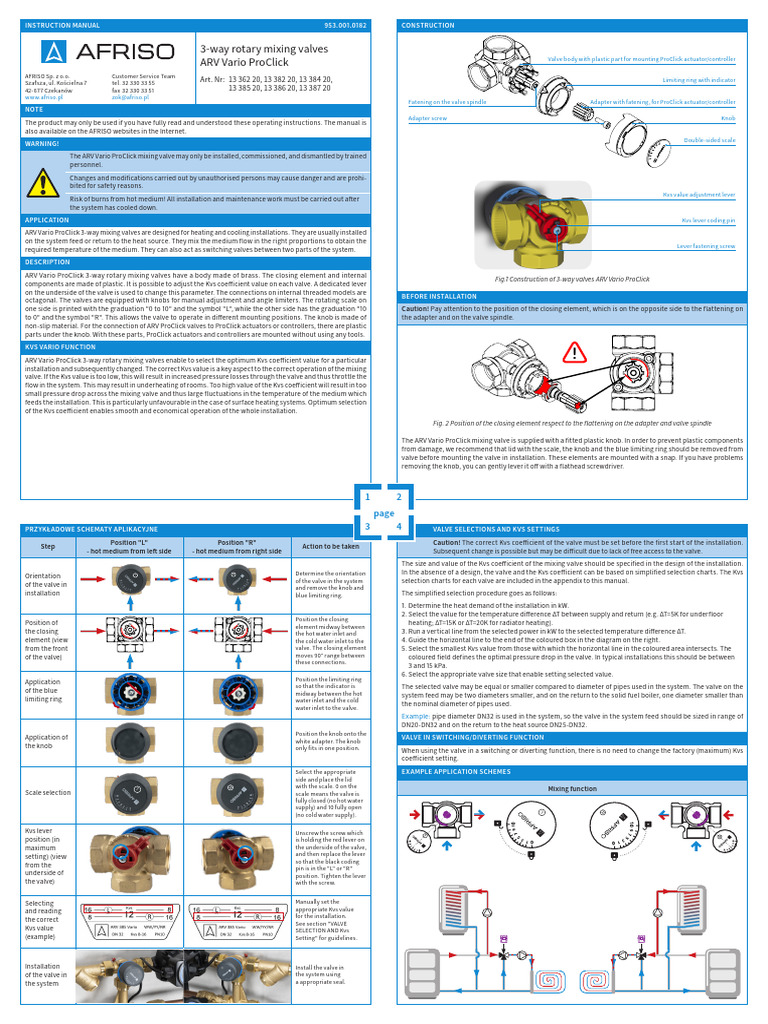 ARV 362 ProClick Valve Installation Guide | PDF | Valve | Actuator