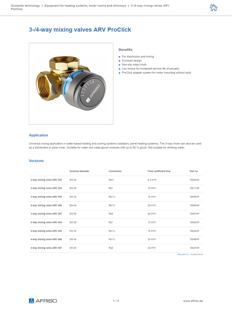 Afriso Proclick 3 4 Way Mixing Valves Arv Ds en Artikelnrs Be | PDF ...