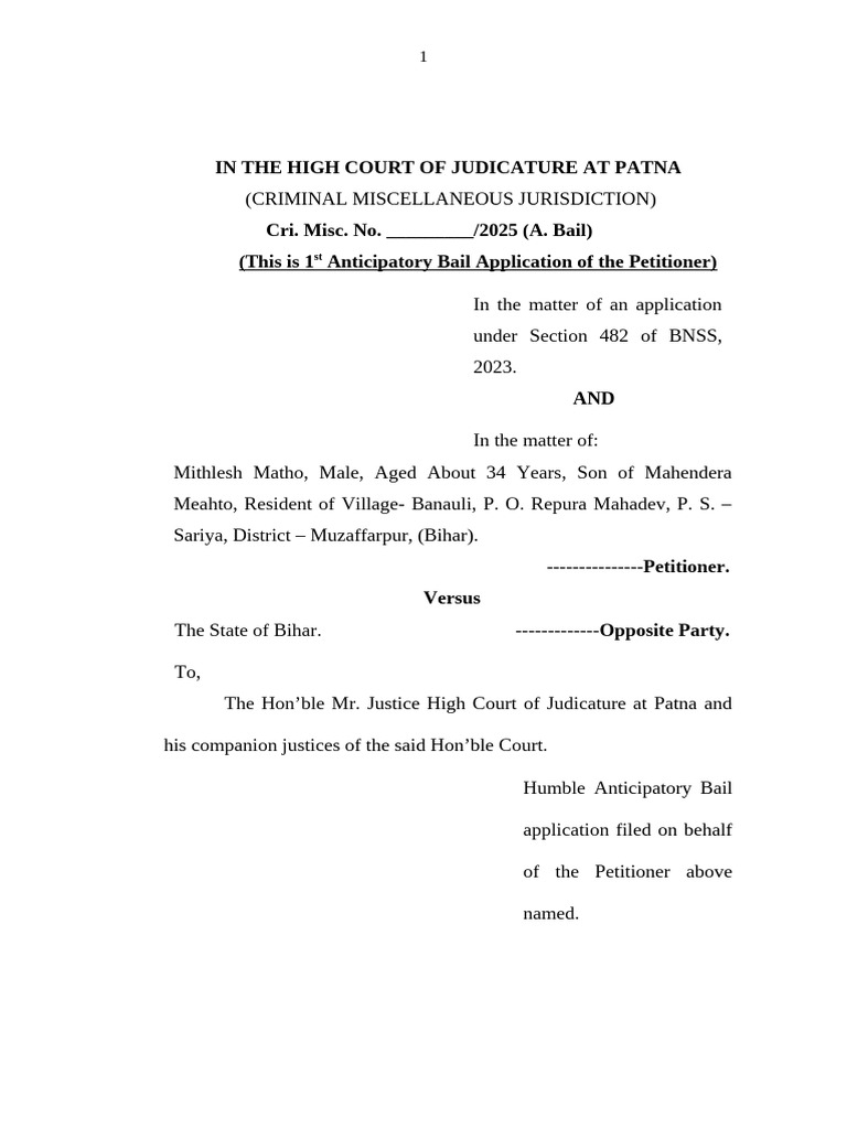 Mithilesh Mahto A.bail | PDF | Bail | Crime & Violence