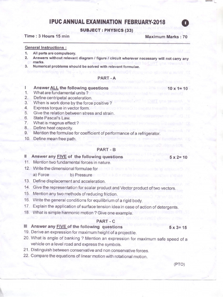 Physics 1st Puc | PDF