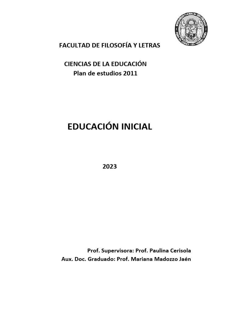 Plan de Estudios Educación Inicial 2023 | PDF | Educación de la primera ...
