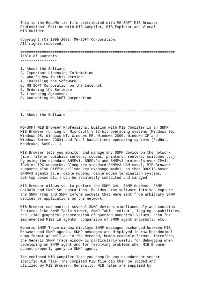 MG-SOFT MIB Browser ReadMe Guide | PDF | Microsoft Windows | Windows 2000
