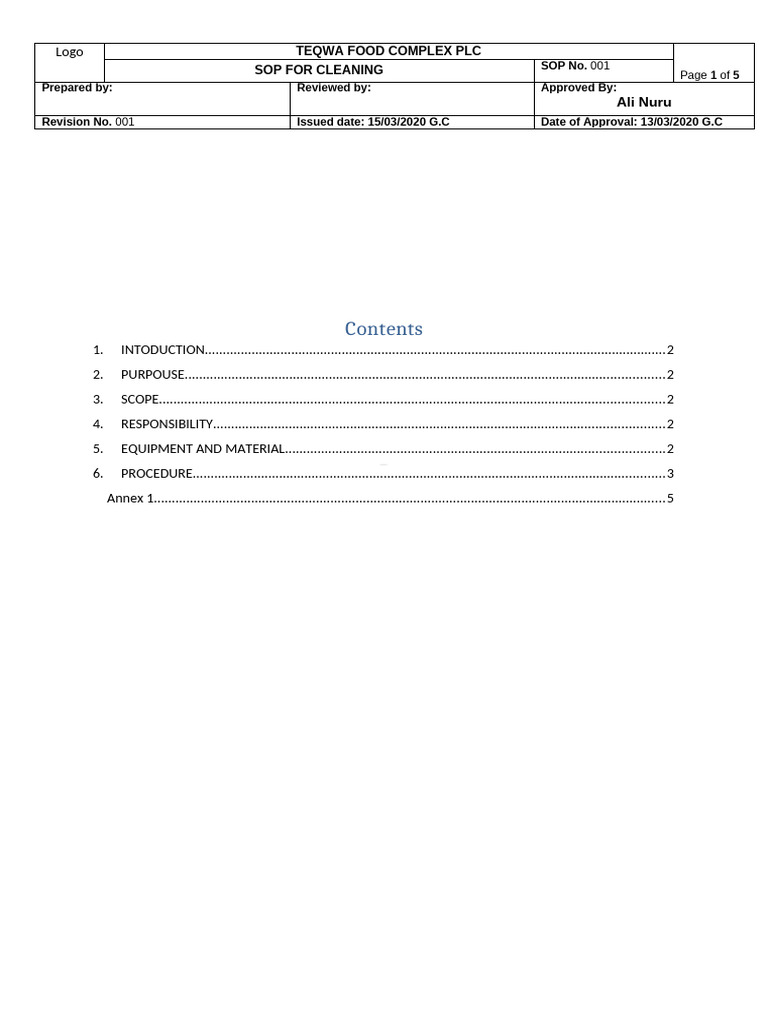 Cleaning SOP | PDF | Cleaning