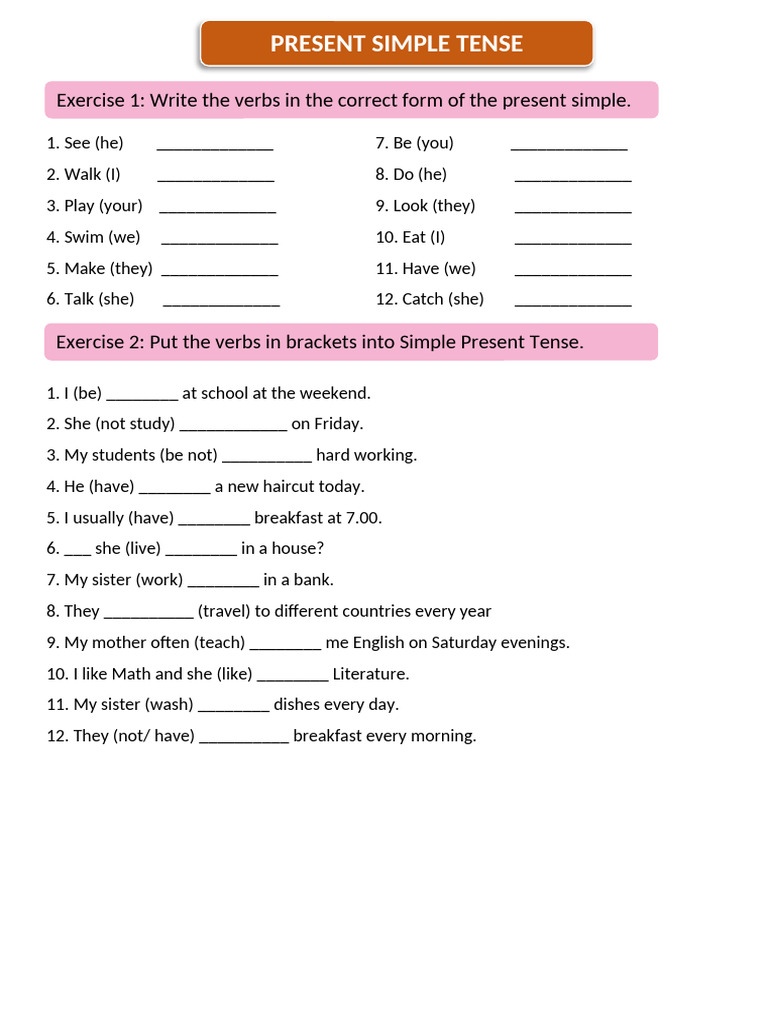Simple Present Tense Exercises | PDF