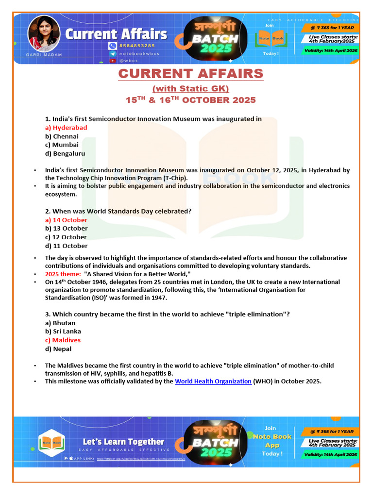CA - 15 & 16 OCTOBER - 2025 - (With Static GK) Note Book | PDF ...