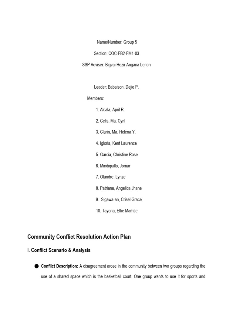 G5 FB2 FM1 3 NSTP Community Conflict Resolution Action Plan 2 | PDF ...