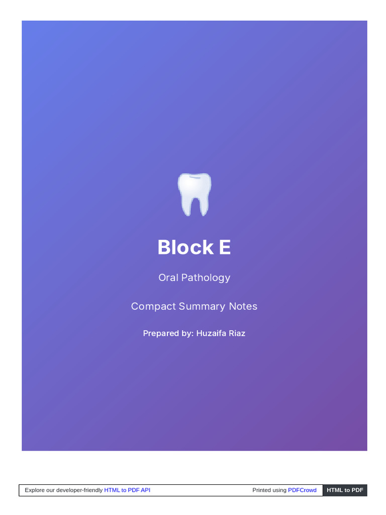 Oral Pathology Summary Notes | PDF | Human Tooth | Diseases And Disorders