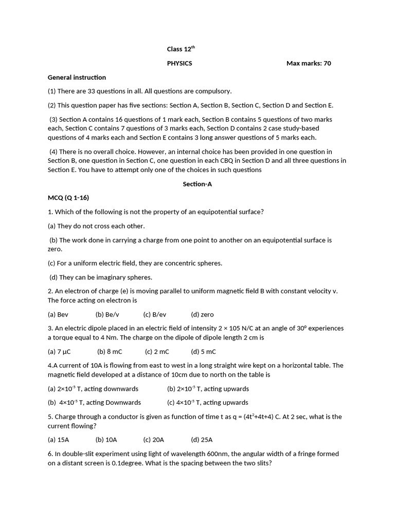 Class 12th Physics Half Yearly | PDF | Electric Current | Capacitor