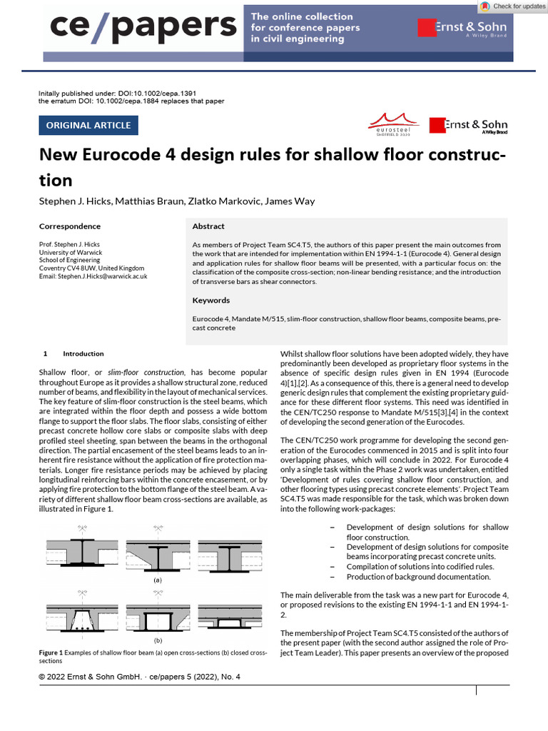 Ce Papers - 2022 - Hicks - New Eurocode 4 Design Rules For Shallow ...