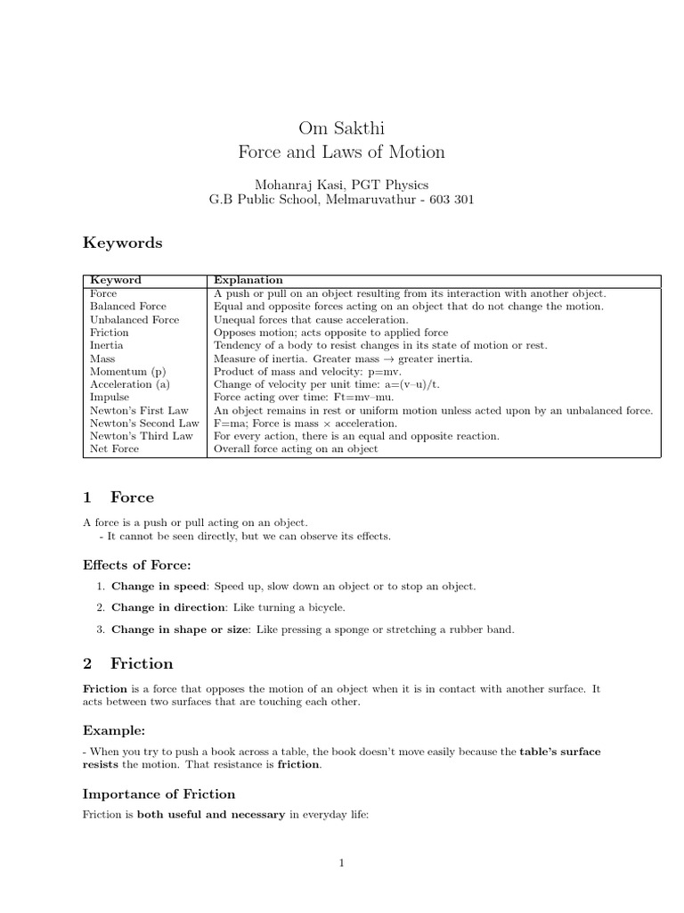 Force & Laws of Motion Class 9 | PDF | Force | Momentum