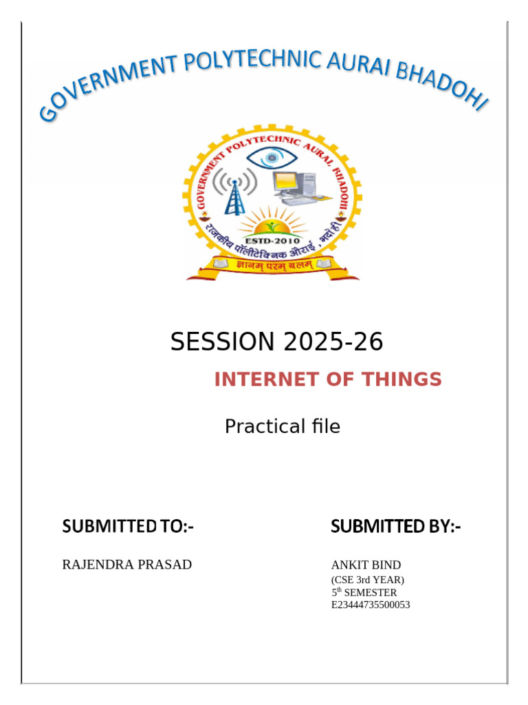 IoT Practical File for CSE 5th Semester | PDF