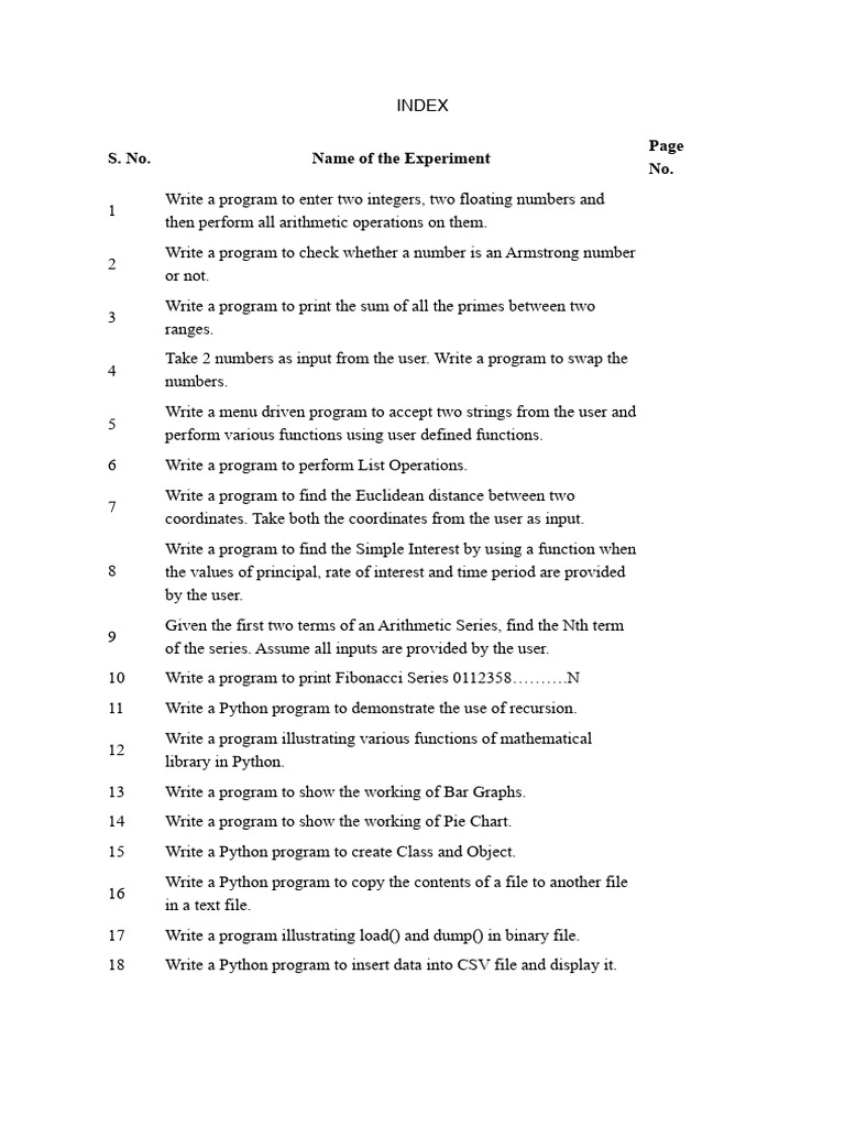 Index of Python Practical | PDF | Python (Programming Language ...