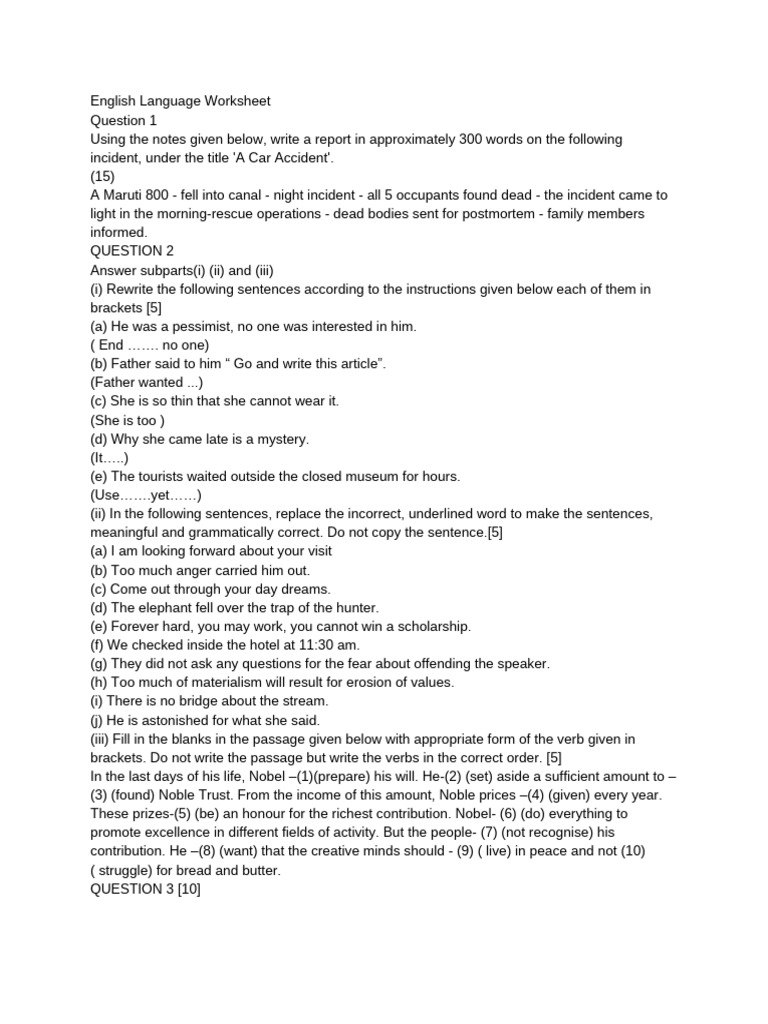 English Language Worksheet | PDF