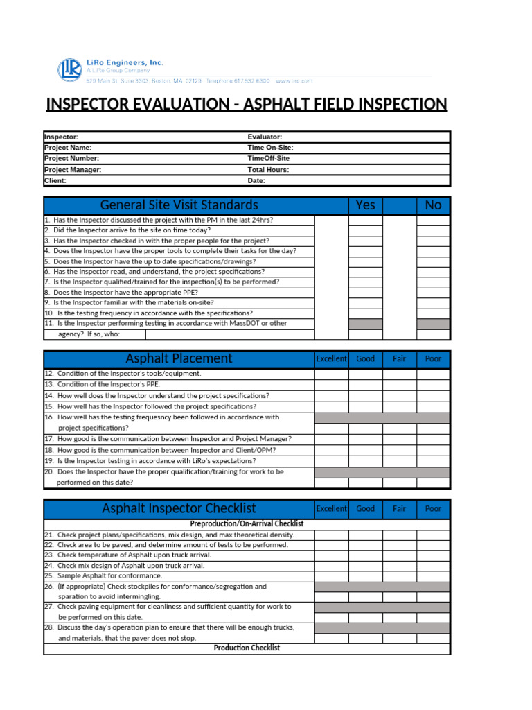 Asphalt Inspector Evaluation Checklist | PDF