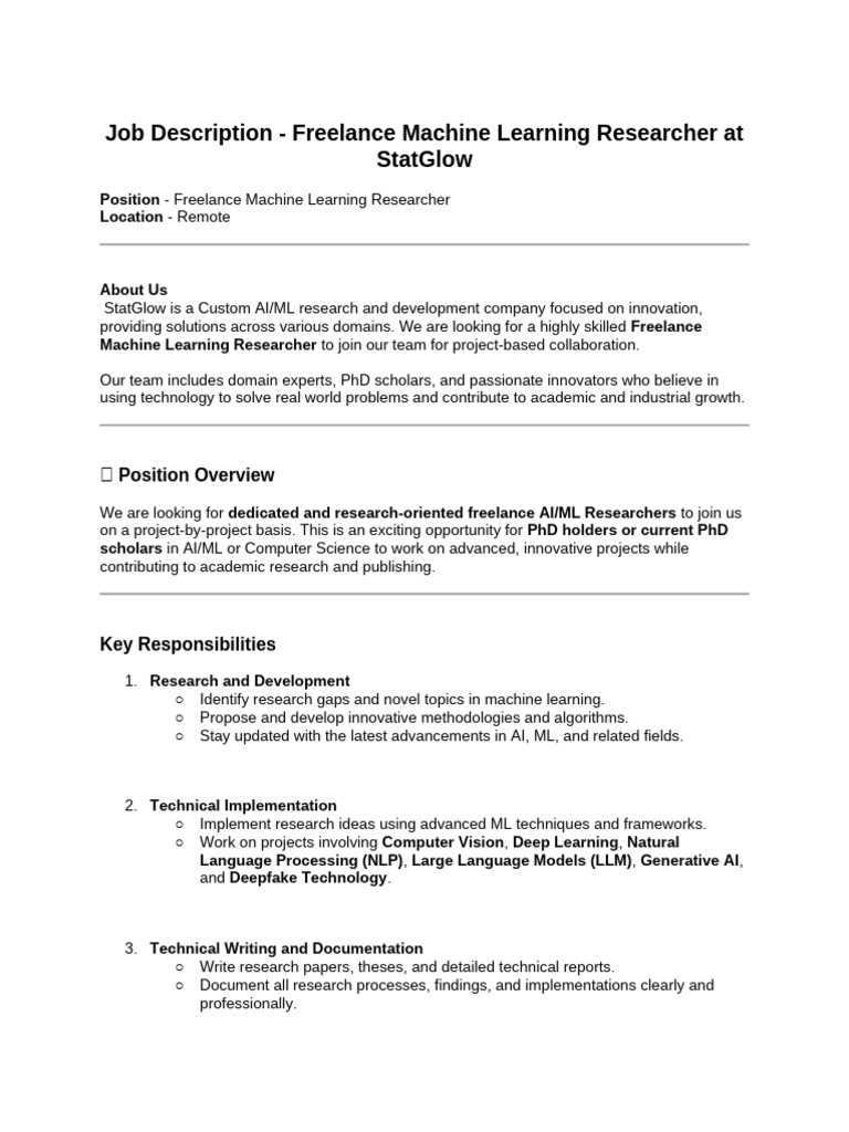 Freelance ML Researcher at StatGlow | PDF | Machine Learning ...
