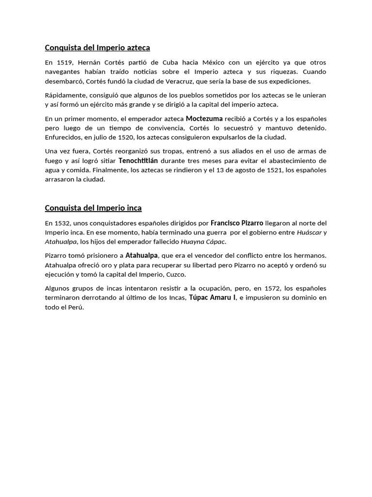 Conquista de los Imperios Azteca e Inca | PDF