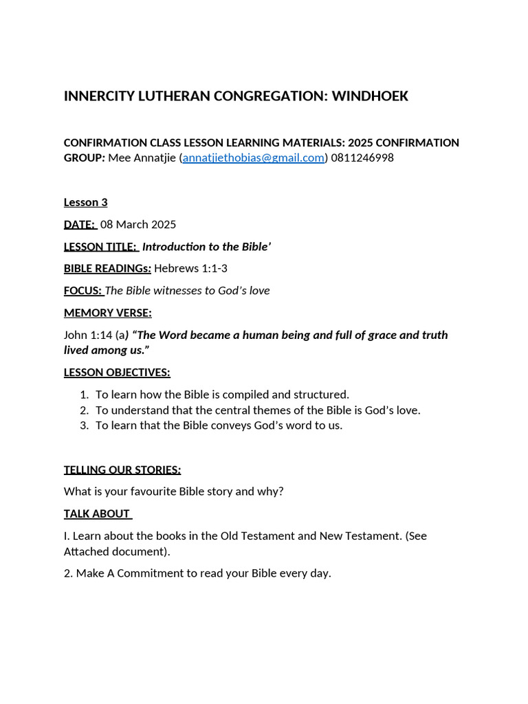 Bible Introduction Lesson for Confirmation | PDF | God In Christianity ...