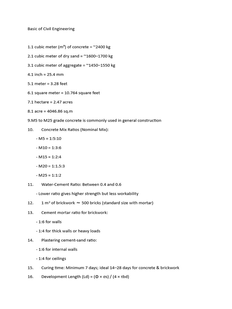 Civil Engineering Basics and Concrete Mixes | PDF