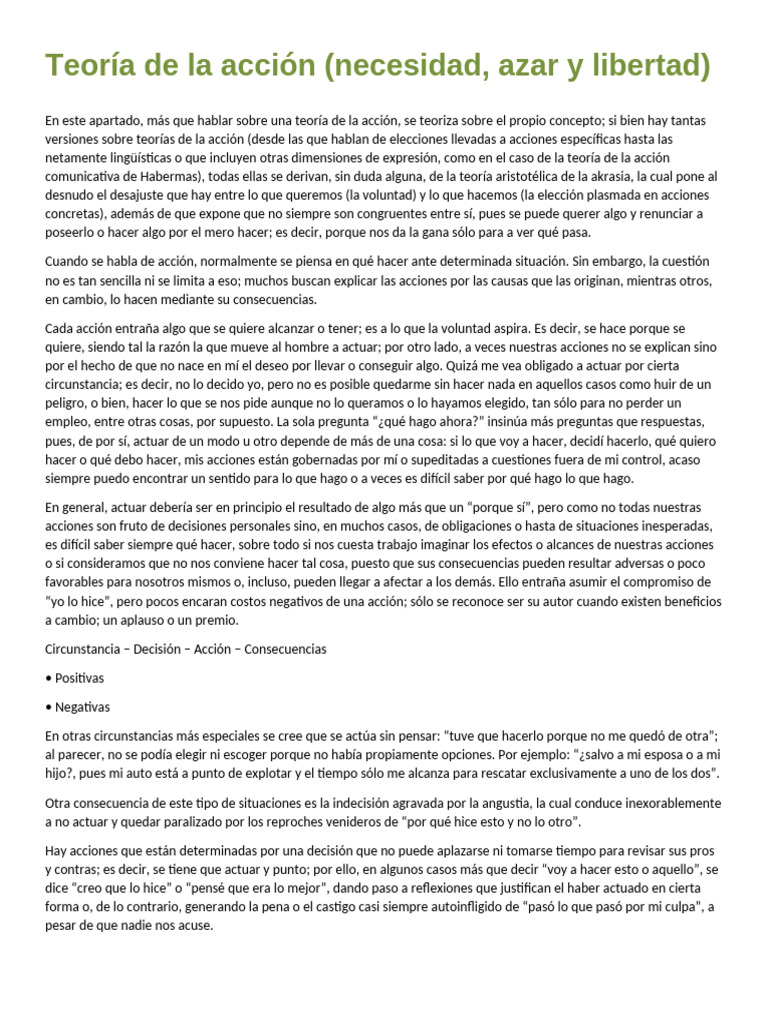 Teoría de la acción: necesidad y libertad | PDF | Libertad | Toma de ...