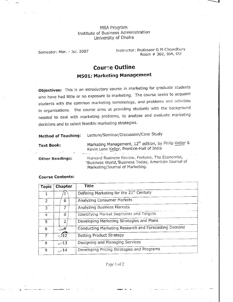MBA - Marketing Management Course Outline | PDF