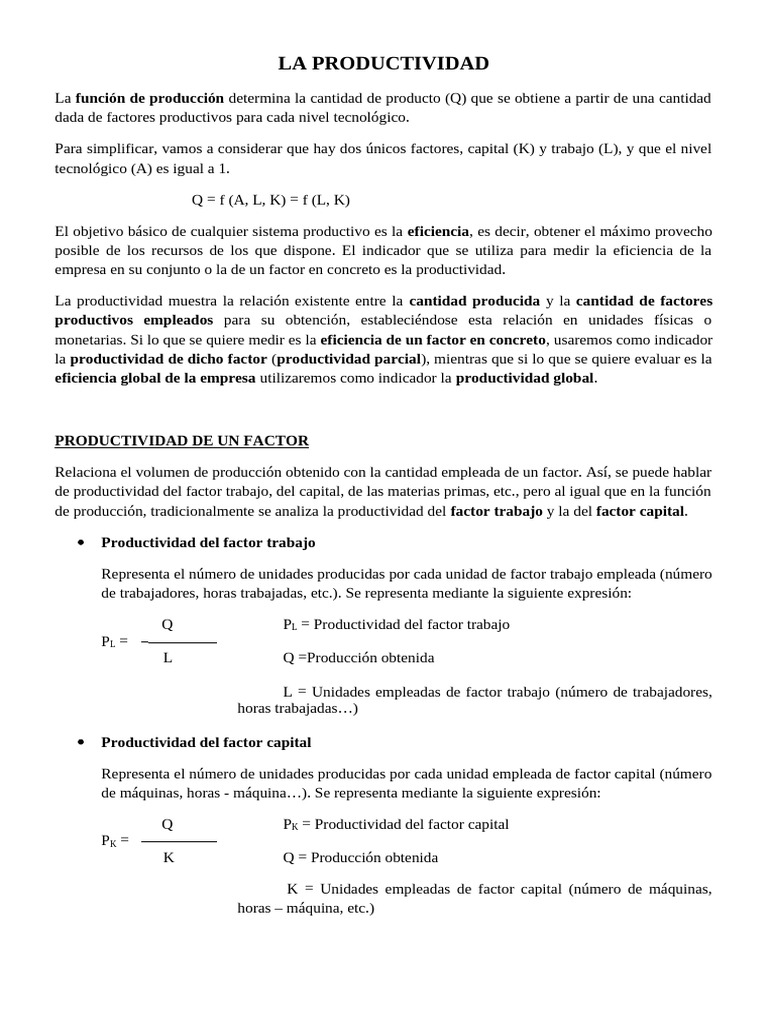 Claves de la Productividad Empresarial | PDF | Factores de producción ...