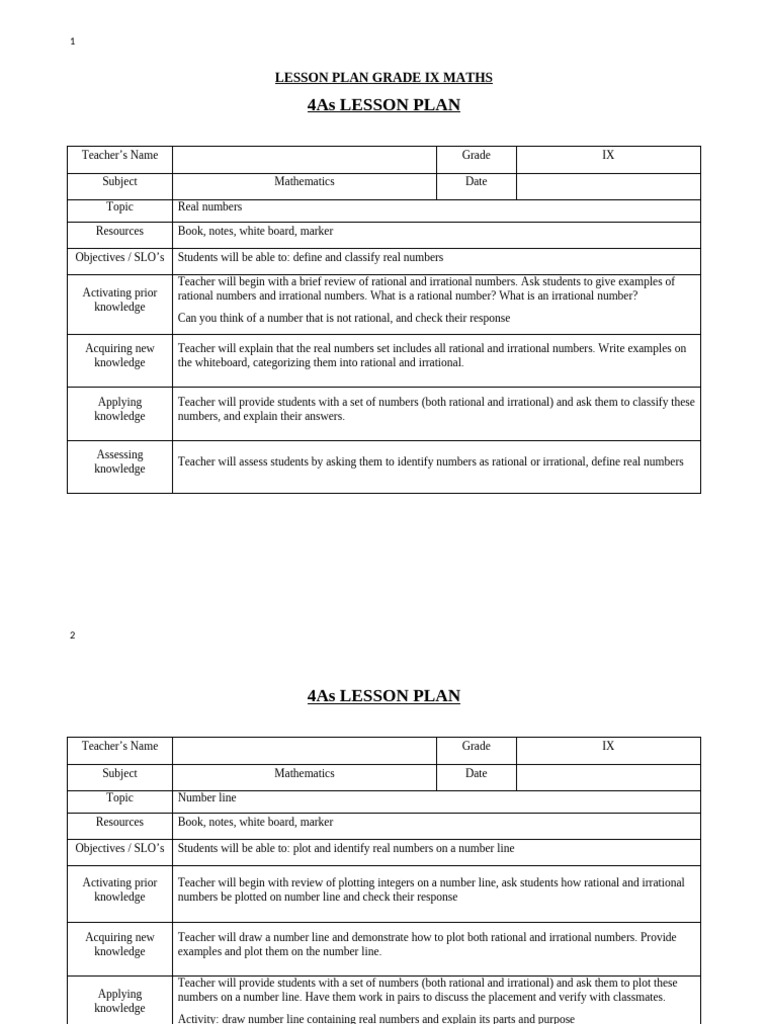 Revised Maths Lesson Plan Grade 9 | PDF | Equations | Logarithm