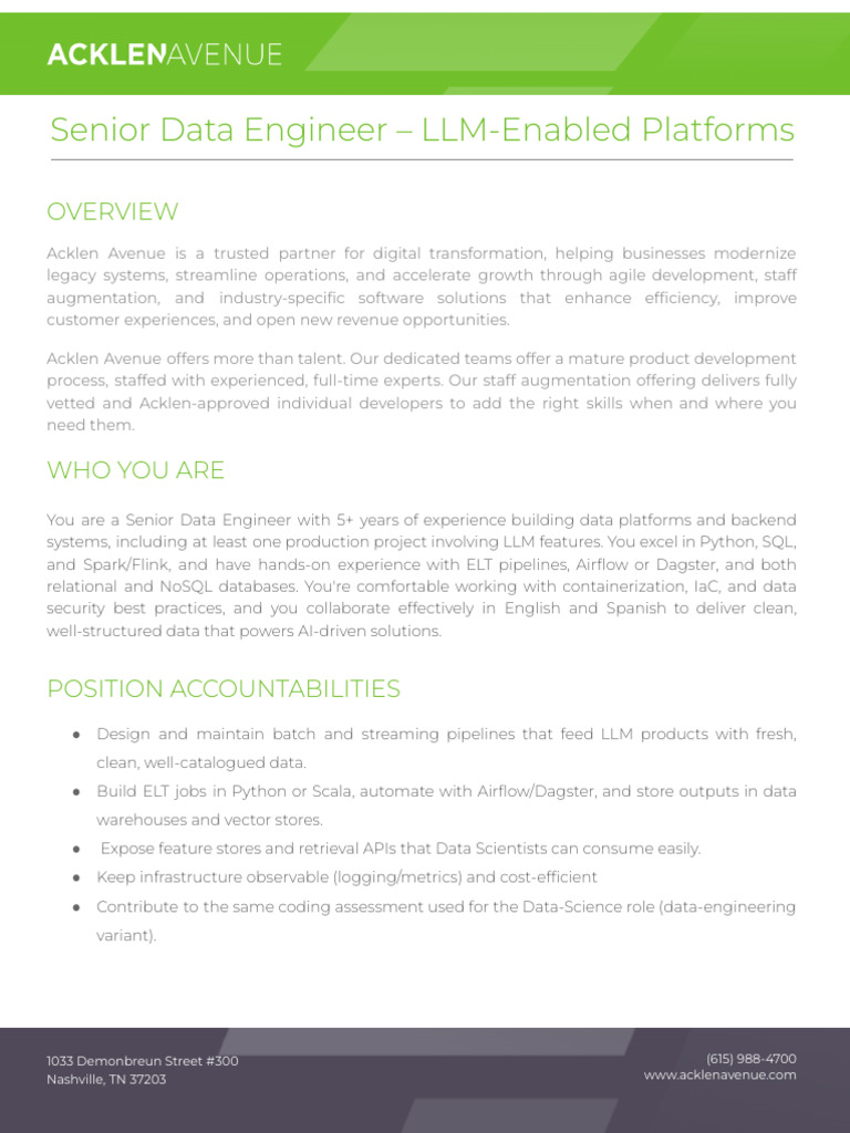 Senior Data Engineer for LLM Platforms | PDF | No Sql | Information ...