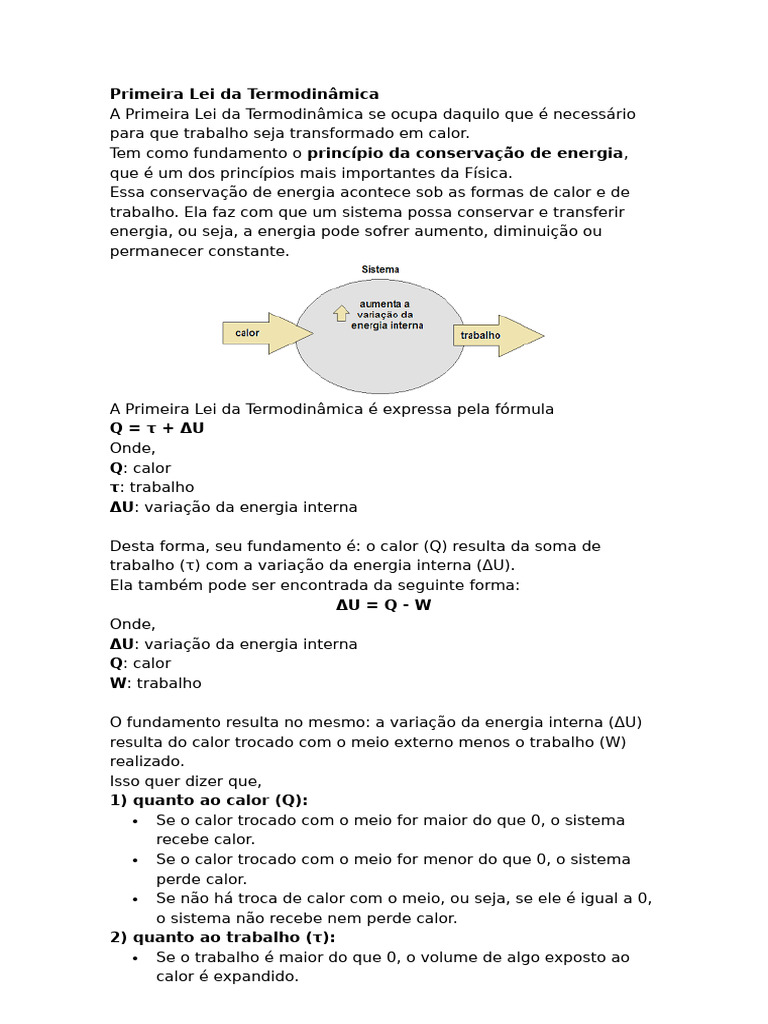 Primeira Lei da Termodinâmica: Fórmulas e Exemplos | PDF | Calor ...