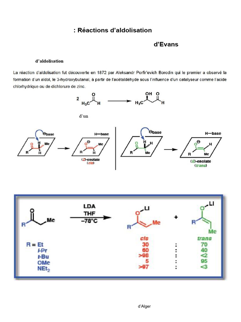 Réactions d'aldolisation et oxazolidinones | PDF | Chiralité (chimie ...