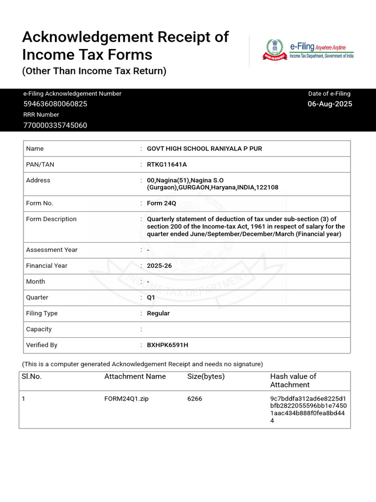 Form 24Q - ARN - 770000335745060 | PDF