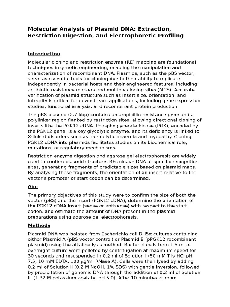 Plasmid DNA Analysis: Extraction & Profiling | PDF | Molecular Cloning ...