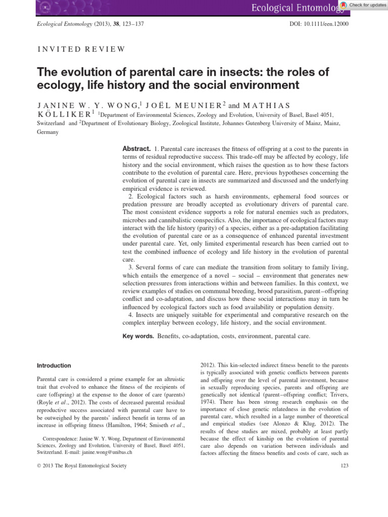Evolution of Insect Parental Care Factors | PDF | Ecology | Evolution