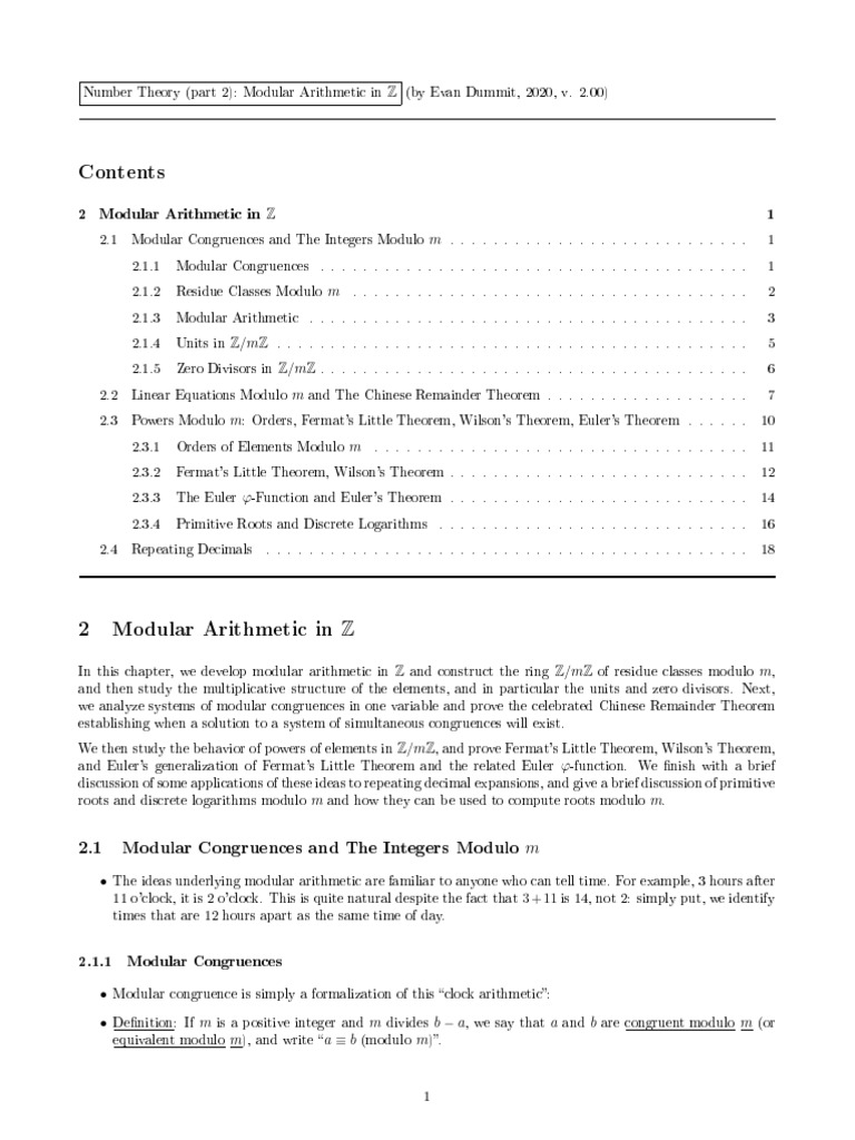 Modular Arithmetic in Z: Overview | PDF | Ring Theory | Elementary ...