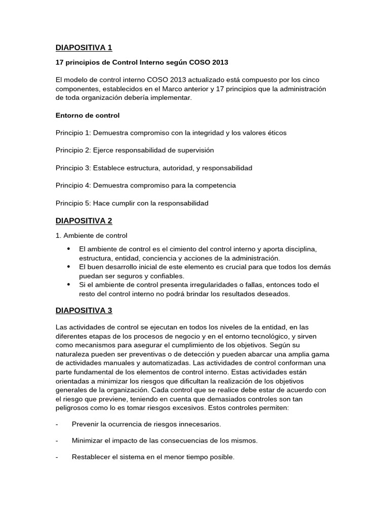 17 Principios de Control Interno COSO 2013 | PDF | Business | Análisis FODA