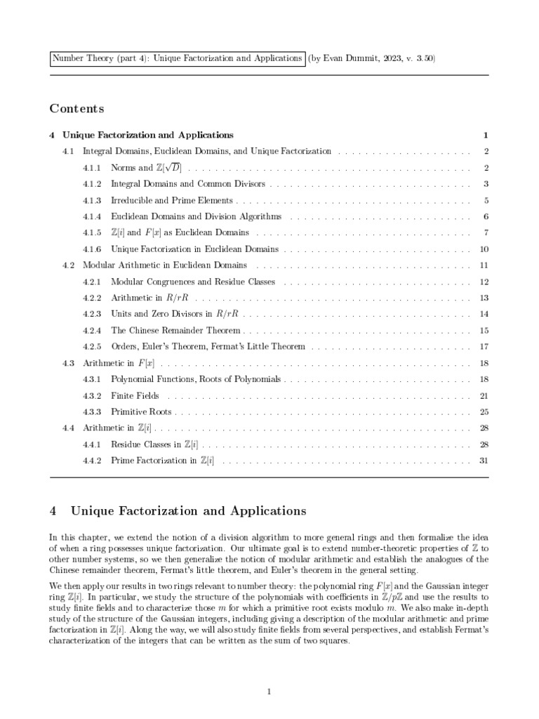 Numthy 4 Unique Factorization and Applications v3.50 | PDF ...