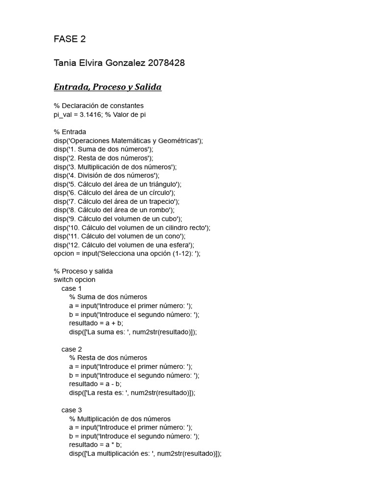 Operaciones Matemáticas en Octave | PDF | Pi | Matemática Elemental