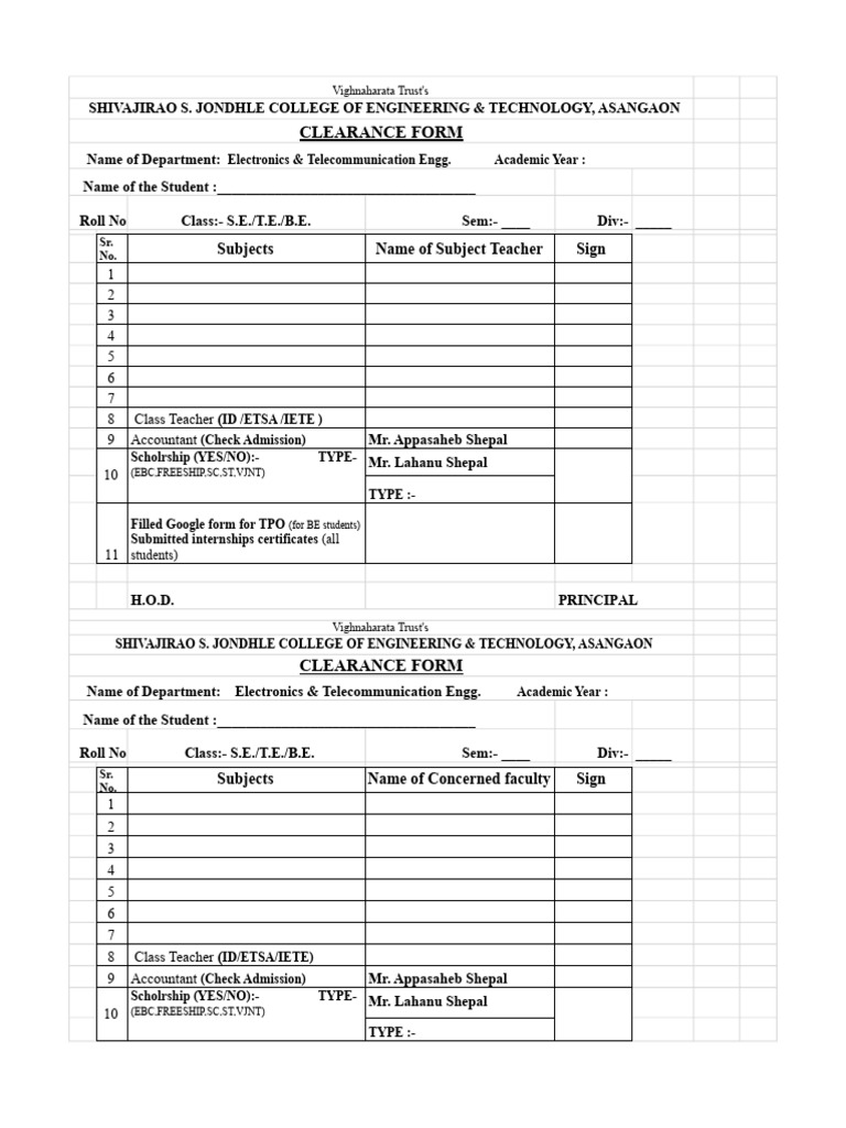 Engineering Clearance Form Template | PDF