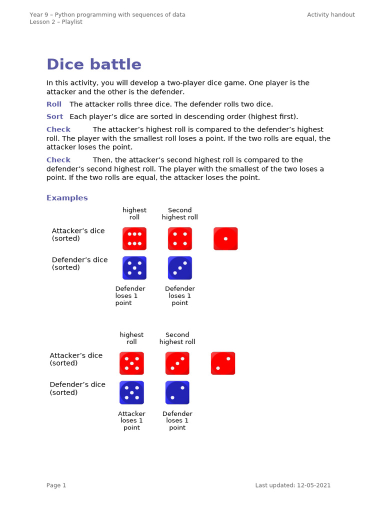 Python Dice Battle Game Code | PDF | Dice | Computer Programming