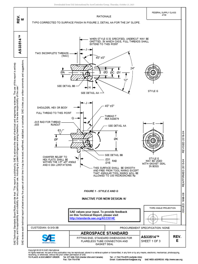 AS33514 Flareless Tube Fitting Specs | PDF