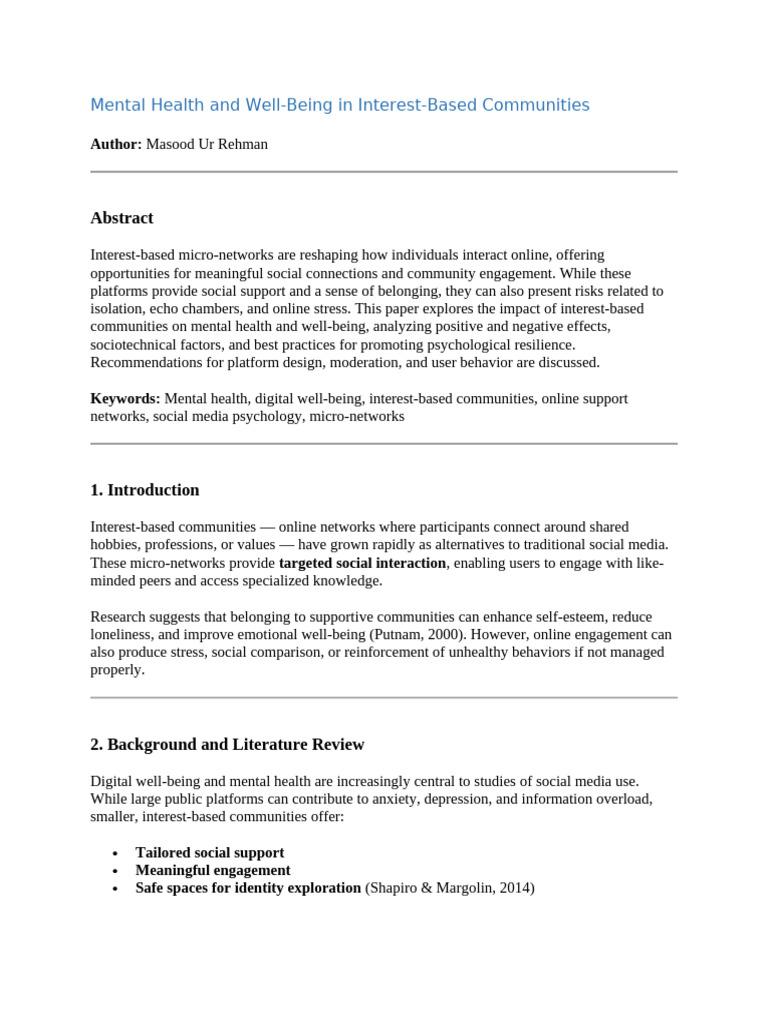 Mental Health in Interest-Based Communities | PDF | Mental Health ...