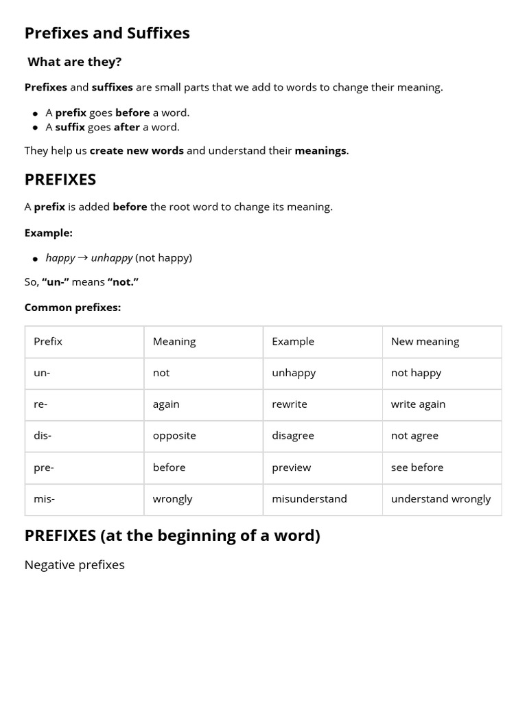 Prefixes and Suffixes | PDF | Noun | Linguistic Morphology