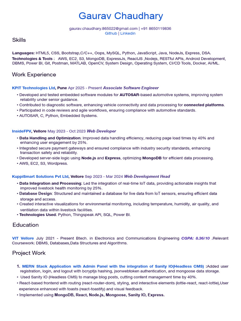 Gaurav Chaudhary: Software Engineer Portfolio | PDF | Databases | Software