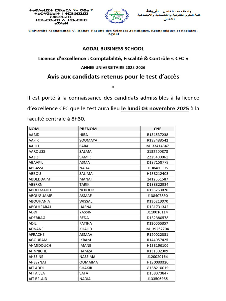 Test d'accès CFC 2025-2026 | PDF | Ali