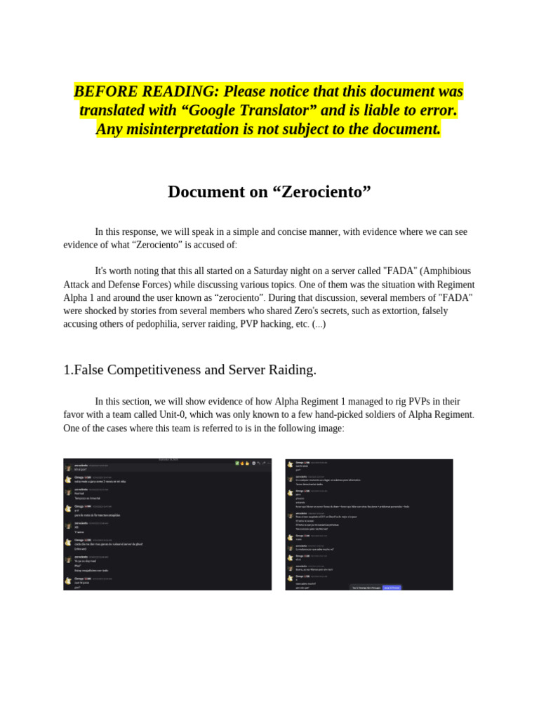 Zerociento: Accusations and Evidence | PDF