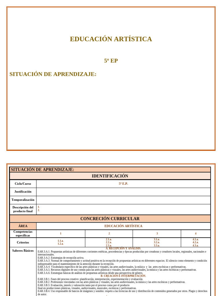 Educación Artística en 5º de EP | PDF | Educación en artes visuales ...