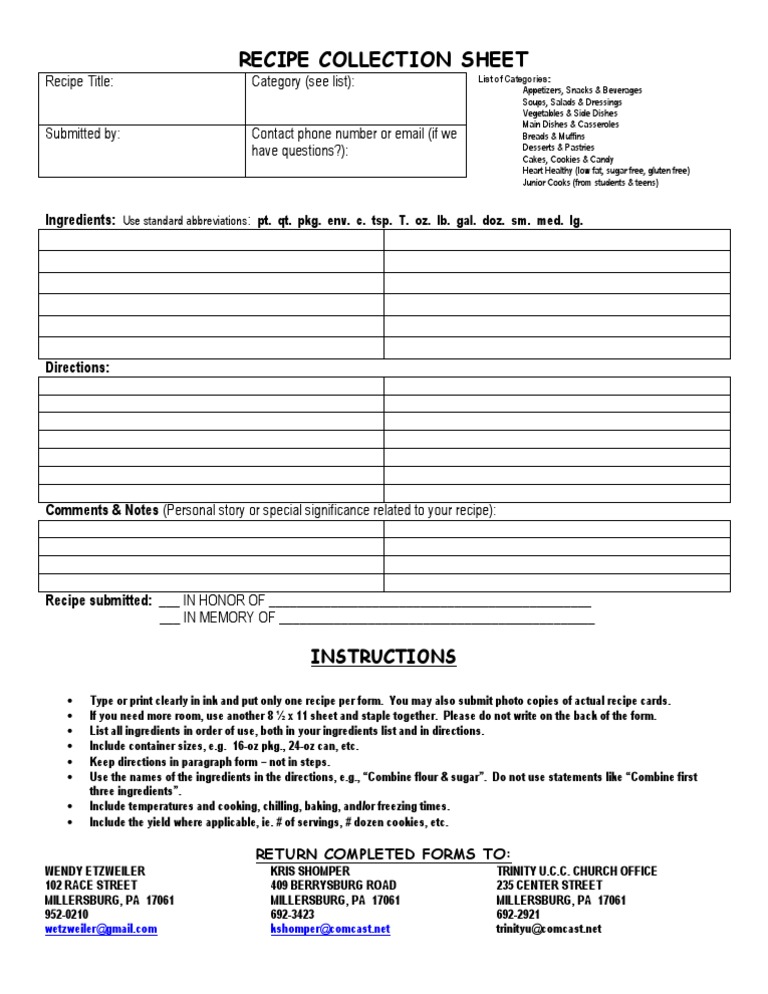 Recipe Collection Sheet Proof | PDF