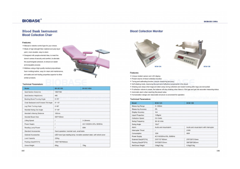 185-186 Blood Collection Chair & Blood Collection Monitor | PDF